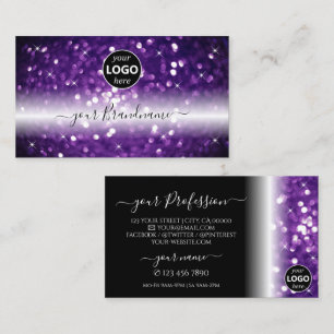 Carte De Visite Parties scintillant stylée violet noir avec logo