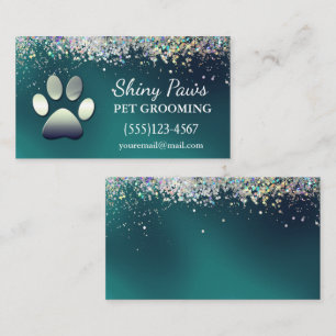 Carte De Visite Parties scintillant Turquoise de luxe Chien Paw Se