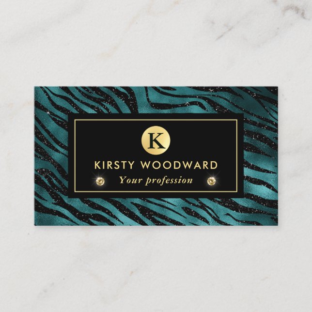 Carte De Visite Parties scintillant turquoise et or Glam Tiger Str (Devant)