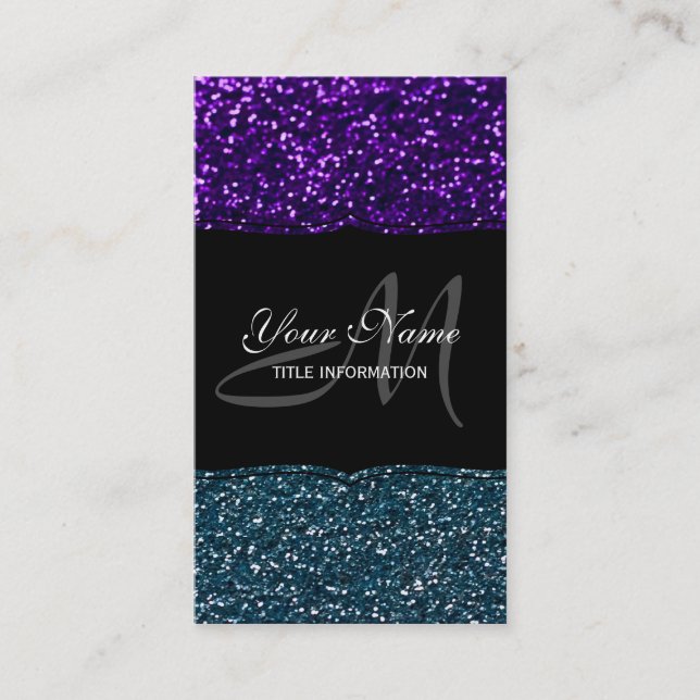 Carte De Visite Parties scintillant turquoise et violette (Devant)