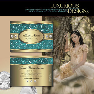 Carte De Visite Parties scintillant Turquoise or Étoiles lumineuse