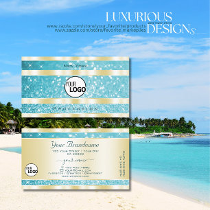 Carte De Visite Parties scintillant Turquoise Or Luxe Lumineuse Lu