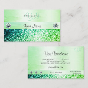 Carte De Visite Parties scintillant Turquoise vert chatoyant Monog