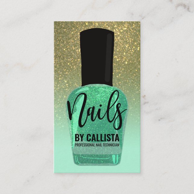 Carte De Visite Parties scintillant verte Gradient Clou Polonais T (Devant)