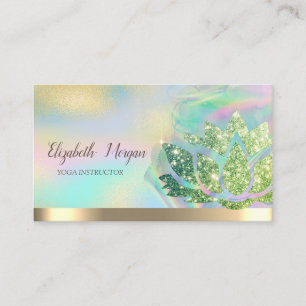 Carte De Visite Parties scintillant verte Lotus Holographique Encr