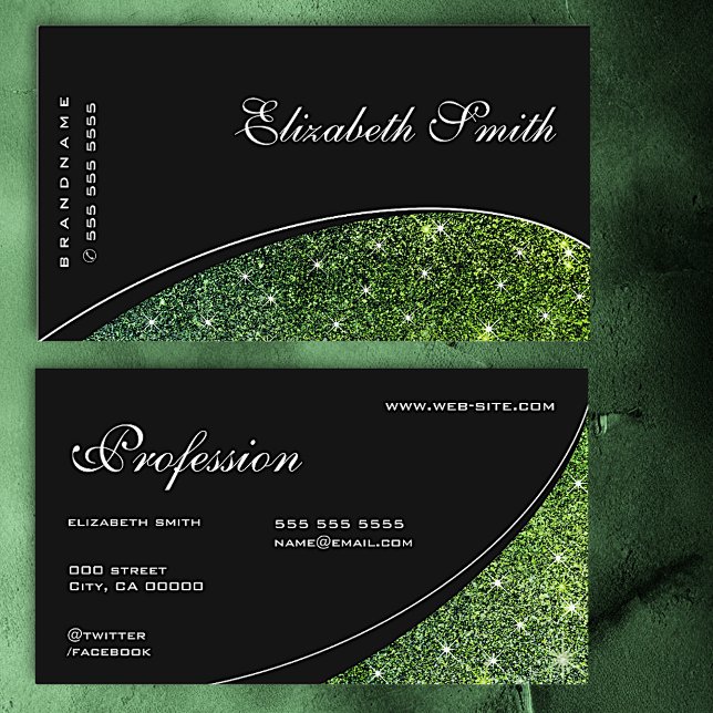 Carte De Visite Parties scintillant verte Sparkle Ombre Étoiles Él (Créateur téléchargé)