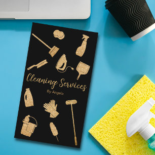 Carte De Visite Parties scintillant Vertical Black Gold Maid Servi