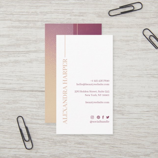 Carte De Visite Parties scintillant Violet Élégante & Maquillage D (Devant/Arrière en situation)
