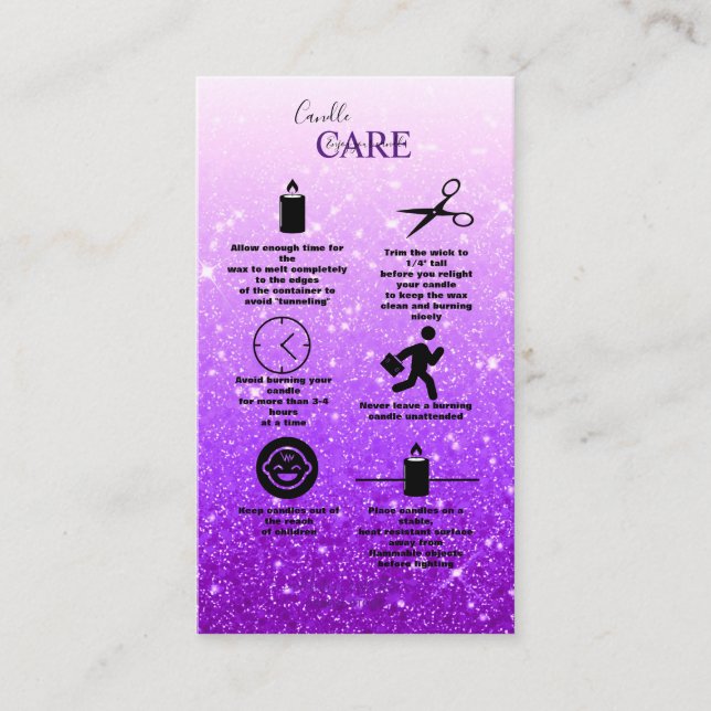 Carte De Visite Parties scintillant violet moderne soins aux bougi (Devant)