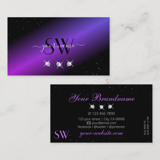 Carte De Visite Parties scintillant violet rose noir de luxe Stars (Devant / Derrière)