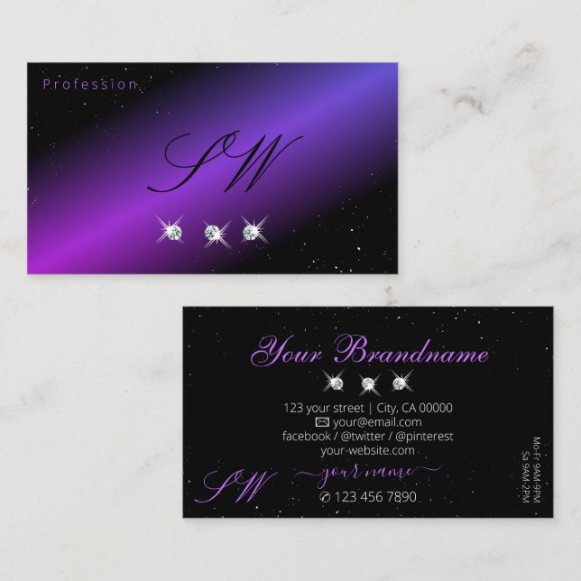 Carte De Visite Parties scintillant violet rose noir de luxe Stars (Devant / Derrière)