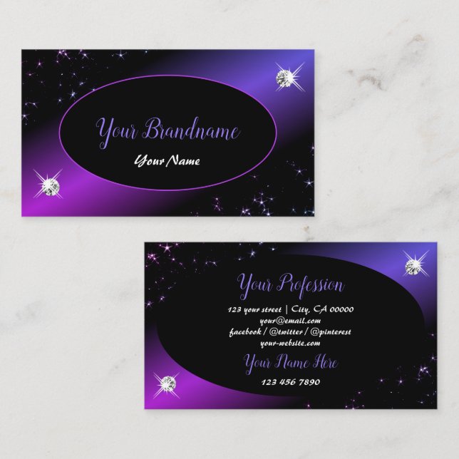 Carte De Visite Parties scintillant violet rose noir Stars Bijoux  (Devant / Derrière)