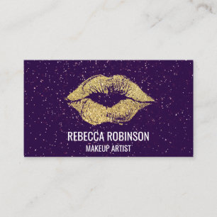 Carte De Visite Parties scintillant violette   Gold Lipstick Kiss