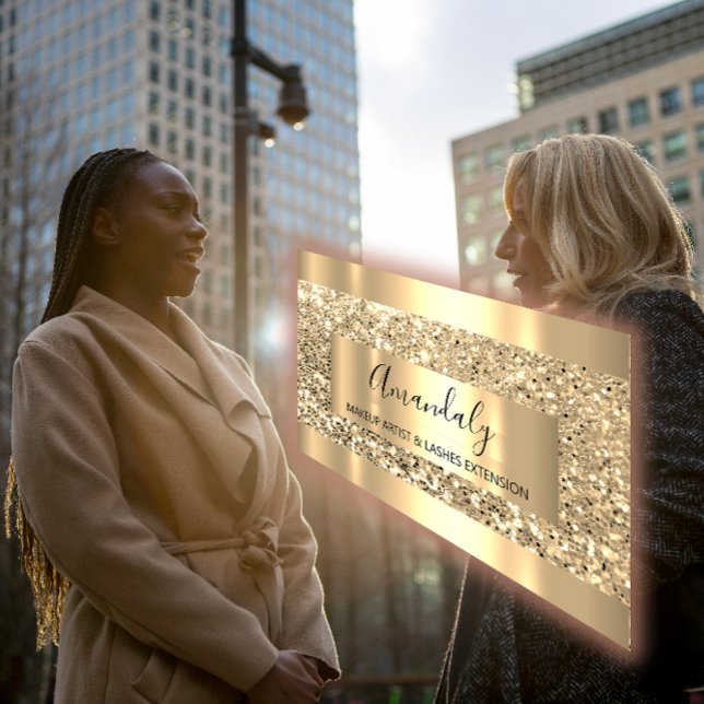 Carte De Visite Parties scintillant VIP Gold Frame Glam rose moder (Glitter VIP Gold Frame Glam Pink Modern Luminous Business Card)