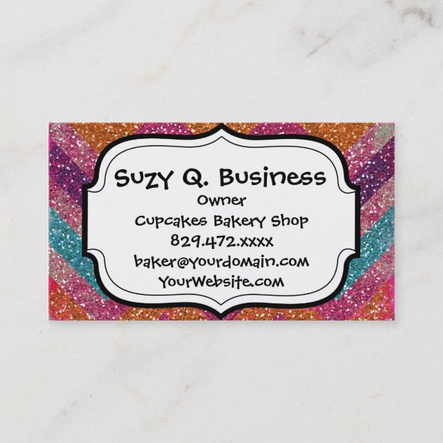 Carte De Visite Parties scintillantes Chevron Teal orange pourpre (Devant)