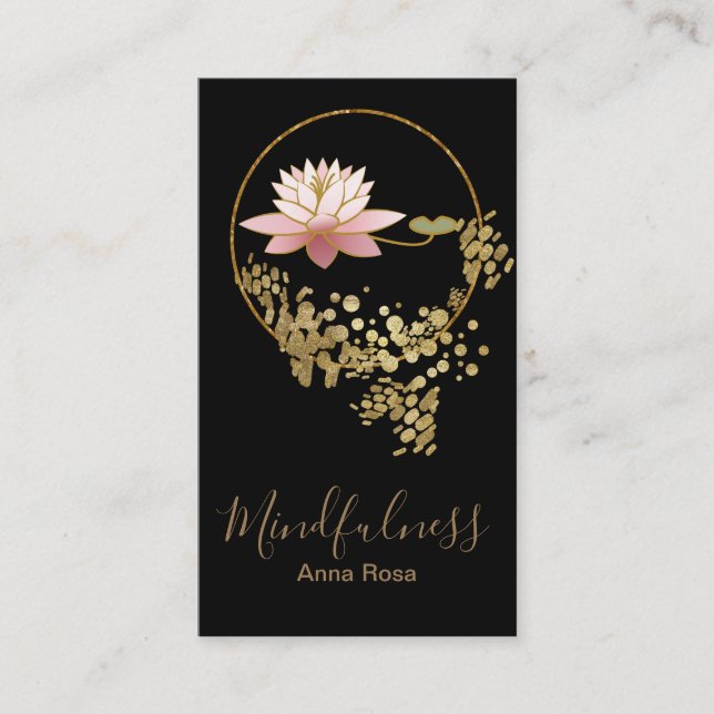 Carte De Visite Parties scintillantes d'or de Lotus de Mindfulness (Devant)