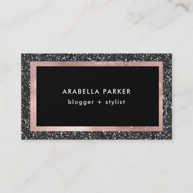 Carte De Visite Parties scintillantes noires de Faux et or rose (Devant)
