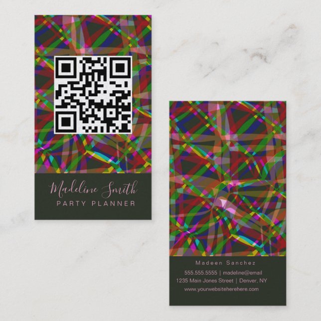 Carte De Visite Party Planner Streamers QR Code (Devant / Derrière)