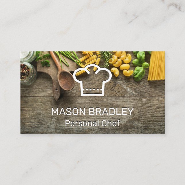 Carte De Visite Pastas sur table | Logo du chef Casquette (Devant)