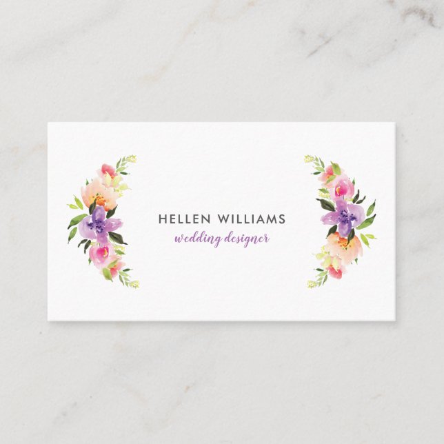 Carte De Visite Pastel aquarelles fleurs cadre de bouquet (Devant)