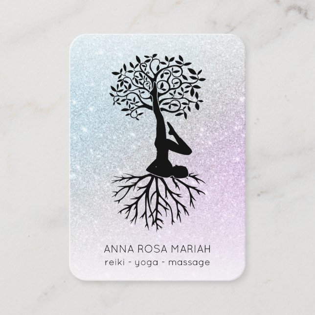 Carte De Visite *~* Pastel Arbre de Vie Yoga Femme Homme QR (Devant)