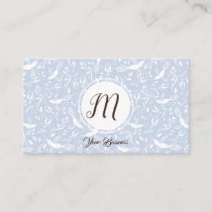 Carte De Visite Pastel Baby Oiseaux Floraux Bleus Monogramme tenda