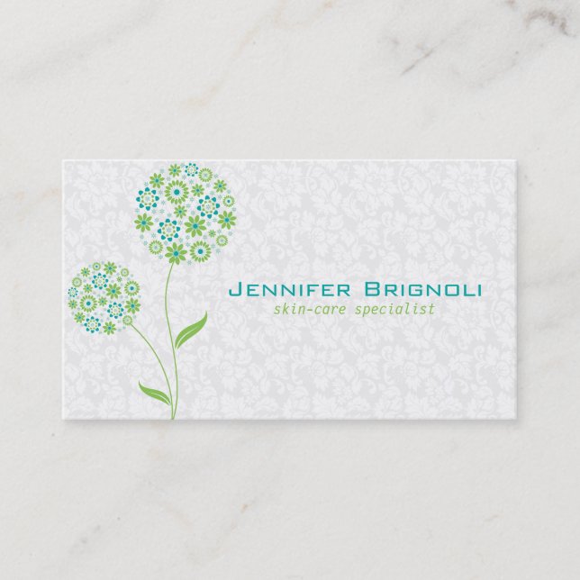 Carte De Visite Pastel Blanc Vert Et Bleu Floral Design (Devant)