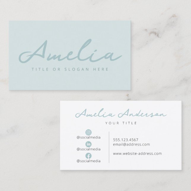 Carte De Visite Pastel Blue Modern Médias sociaux professionnels (Devant / Derrière)