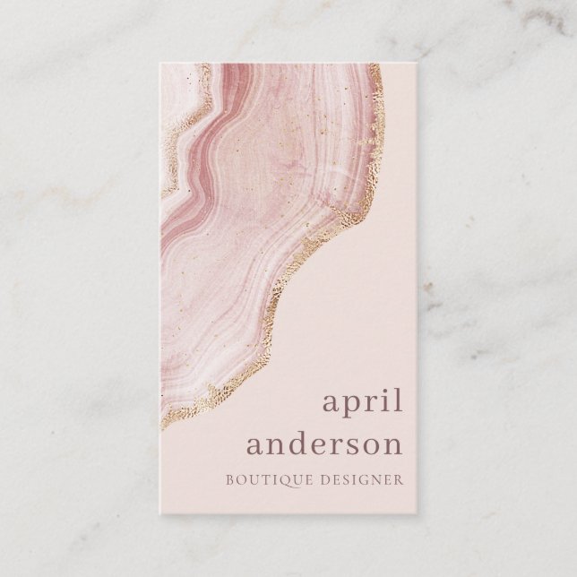 Carte De Visite Pastel Blush doux Rose Or Agate Marbre Texture (Devant)