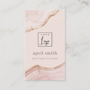 Carte De Visite Pastel Blush Rose Gold Agate Marbre Texture Logo