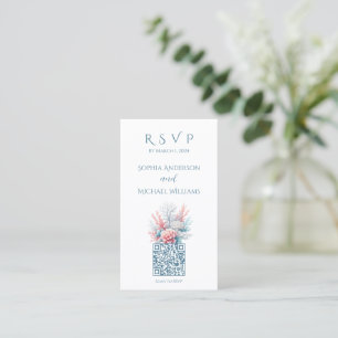 Carte De Visite Pastel Coral-Beach Wedding-RSVP-QR code-