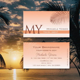 Carte De Visite Pastel Coral Gradient Palm Leaf Monogramme Simplem