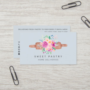 Carte De Visite Pastel floral aquarelle pâtisserie boulangerie rou