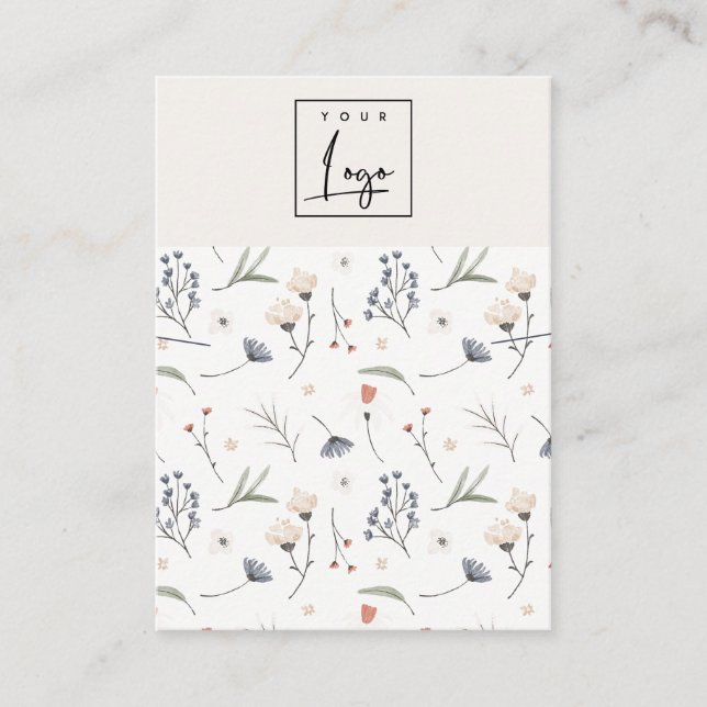 Carte De Visite Pastel Floral Blue Rust Logo Collier Bande (Devant)