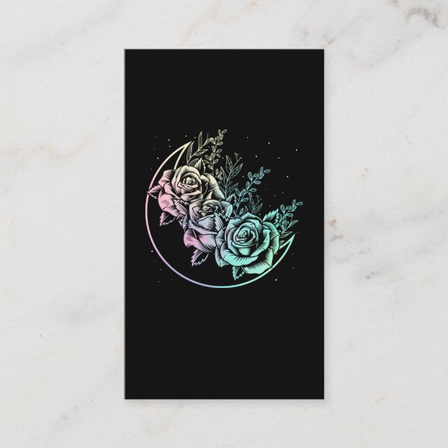Carte De Visite Pastel Goth Rose Lune Croissant gothique Fleurs (Devant)