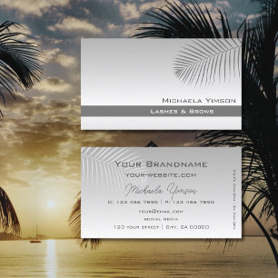 Carte De Visite Pastel Grey Gradient Moderne avec Palm Leaf Simple