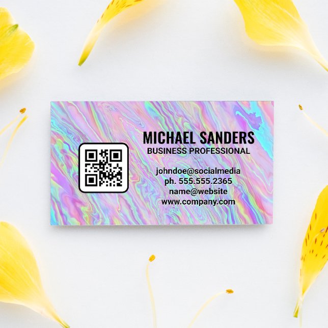 Carte De Visite Pastel Holographique Iridescgraphique | Code QR (Créateur téléchargé)