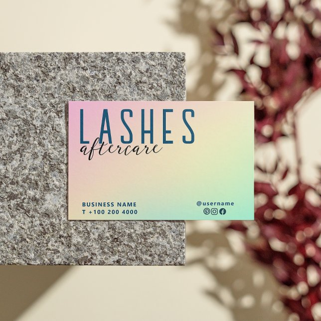Carte De Visite Pastel Holographique Lash après l'instruction de s (Pastel Holographic Lash After Care Instruction Business Card)