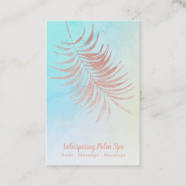 Carte De Visite *~* Pastel Ombre Rose Gold Palm Leaf Turquoise (Devant)