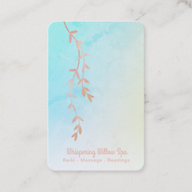 Carte De Visite *~* Pastel Ombre Rose Gold Willow Tree Branch (Devant)