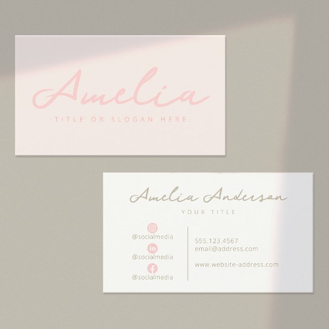 Carte De Visite Pastel Pink Médias sociaux professionnels modernes (Créateur téléchargé)