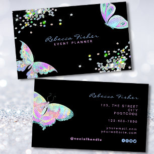 Carte De Visite Pastel Rainbow Holographic Iridescente Butterfly