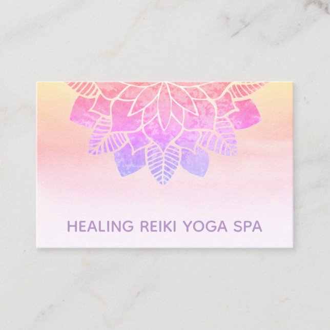 Carte De Visite *~* Pastel Rainbow Reiki Mandala Yoga (Devant)