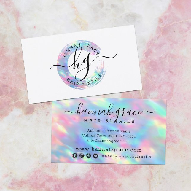 Carte De Visite Pastel Rainbow Swash Logo Hair Nails Médias sociau (Créateur téléchargé)
