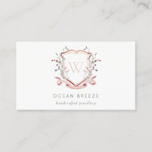 Carte De Visite Pastel Rose Fleur sauvage Aquarelle Crest Monogram
