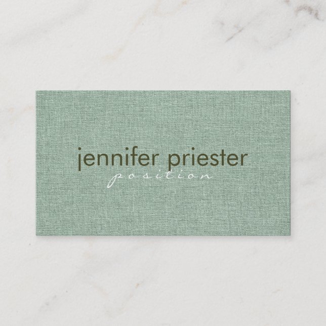 Carte De Visite Pastel Sage Vert Burlap Linge Texture (Devant)