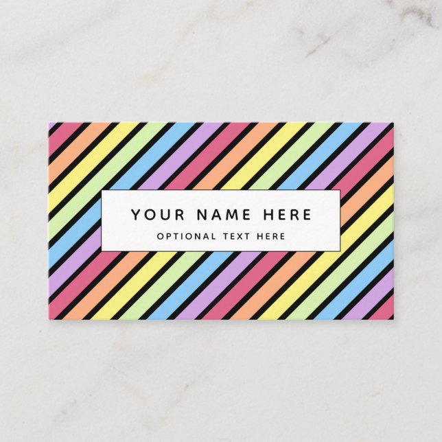 Carte De Visite Pastel Stripe Rainbow Noir Rainbow Motif (Devant)