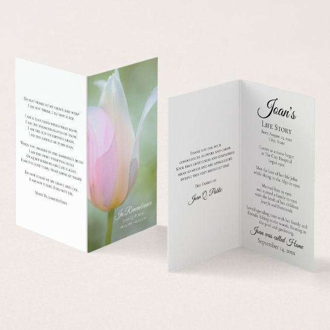 Carte De Visite Pastel Tulip Floral Spring Funeral Prière commémor (Intérieur et extérieur)