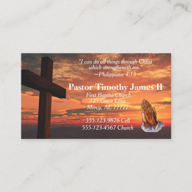 Carte de visite pasteur croisé et couché de soleil (Devant)