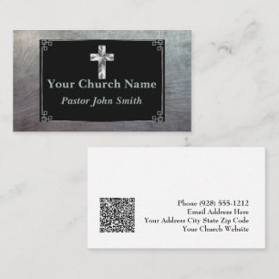 Carte De Visite Pasteur d'église Croix argentée Bordure élégante